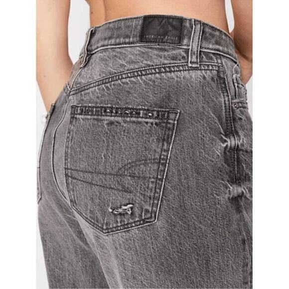 American Eagle Mom Jeans Womens 2 Gray Distressed High Rise Rigid Grunge 90s - Picture 2 of 9